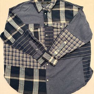 Ralph Lauren Woman’s Blue Denim Patchwork Linen Cotton Shirt Size 2X